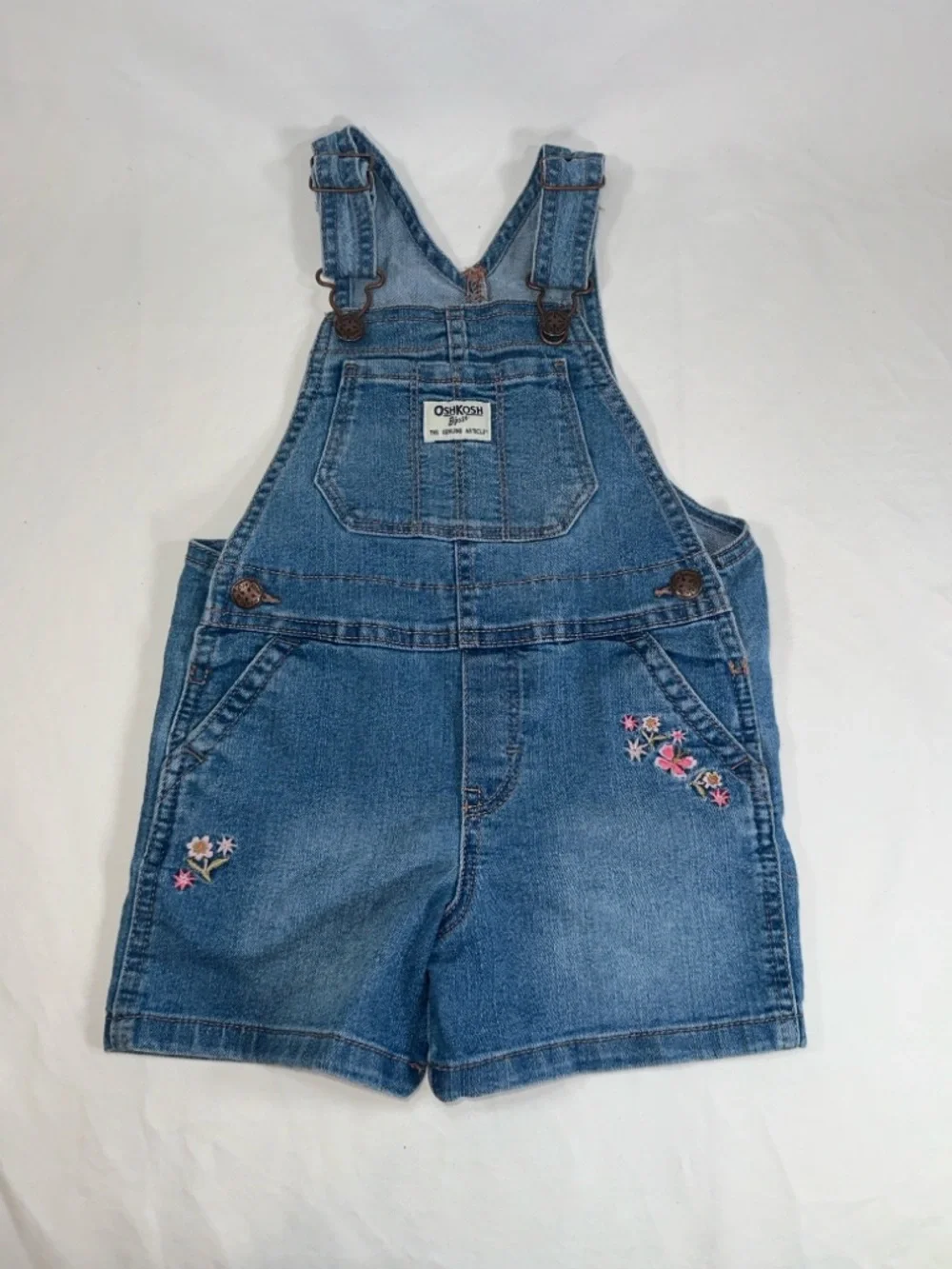 OshKosh B'Gosh  Denim Short Overalls 3T Embroidered Floral Jean Shortalls